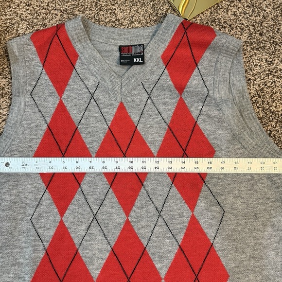VTG South Pole Sweater Vest Mens XXL Gray Red Argyle Pattern Academia Y2K - Picture 4 of 6